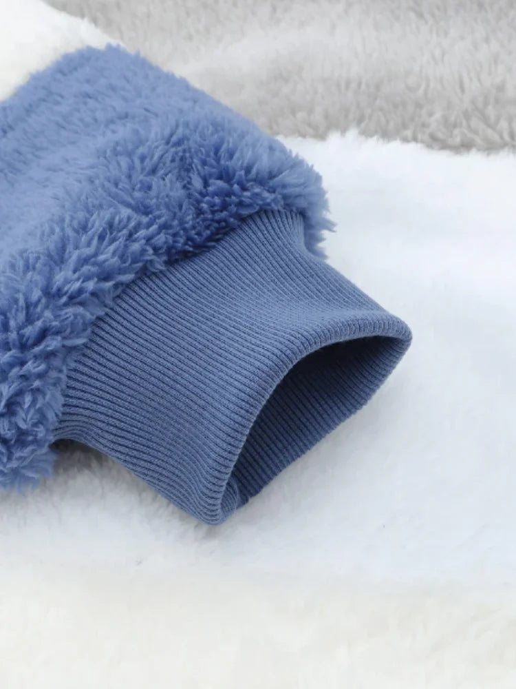 Womens Thick Fleece Hooded Patchwork Winter Casual Coat