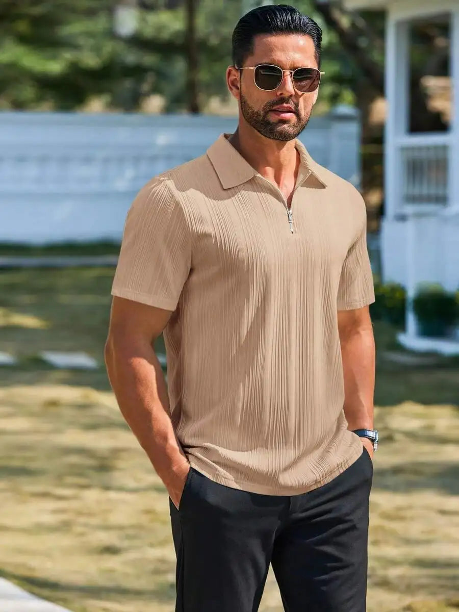Men's Short Sleeve Textured Quarter Zip Casual Golf Top