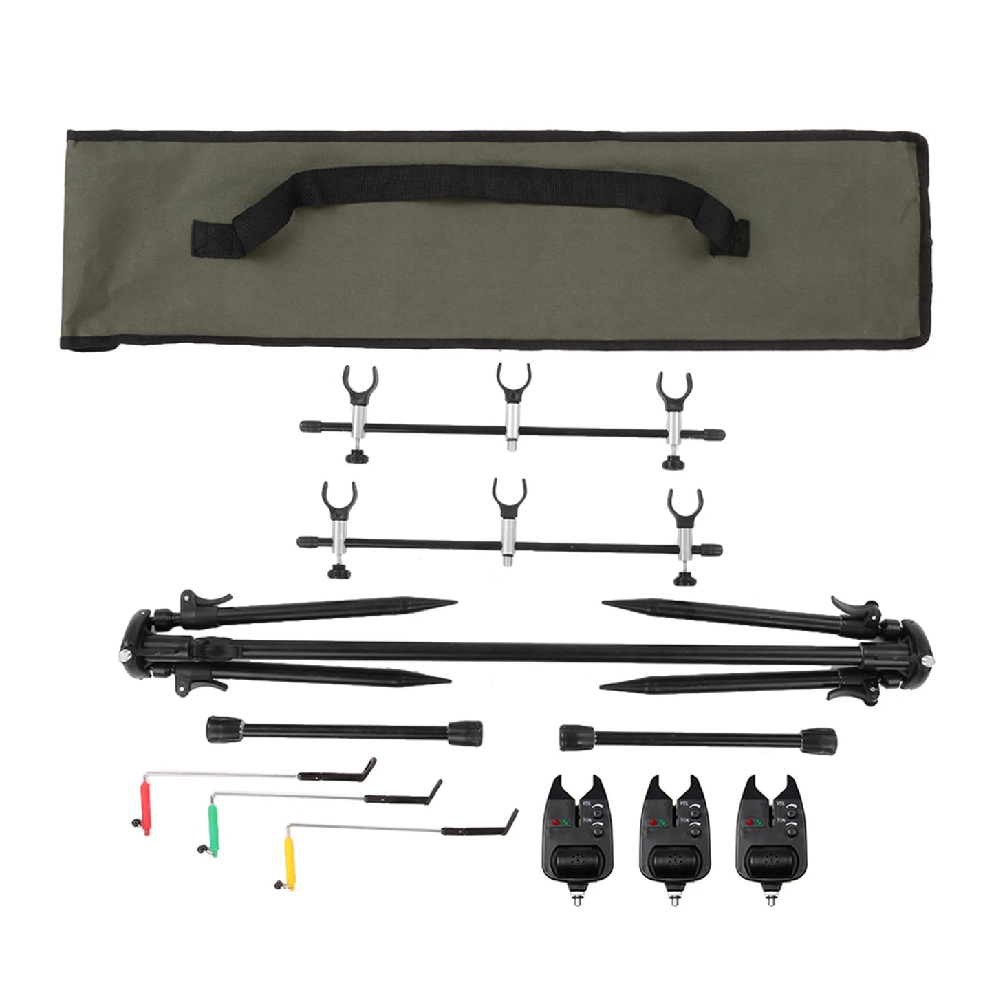 Lixada Adjustable Retractable Carp Rod Pod Stand With 3 Bite Alarms