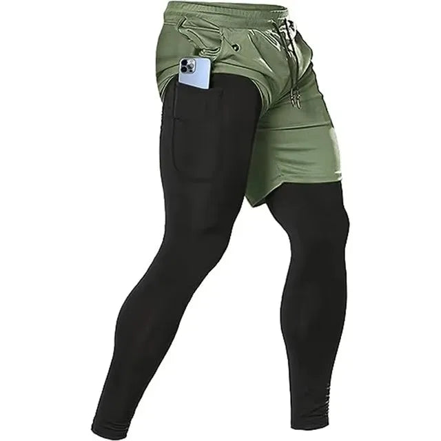 Double-deck 2 in 1Pants Men Sportswear Compression Leggings Gyms Male Trousers Casual Tracksuit Track Joggers Sweatpants Men