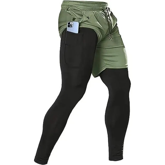 Double-deck 2 in 1Pants Men Sportswear Compression Leggings Gyms Male Trousers Casual Tracksuit Track Joggers Sweatpants Men