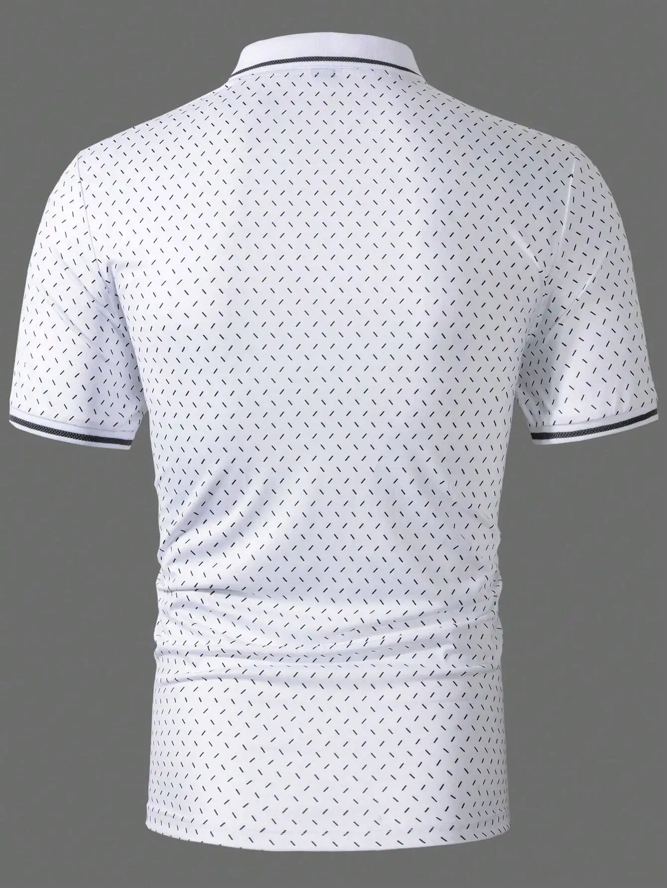 Men's White Short Sleeve Polo Shirt with Geometric Dot Pattern, Casual Workwear