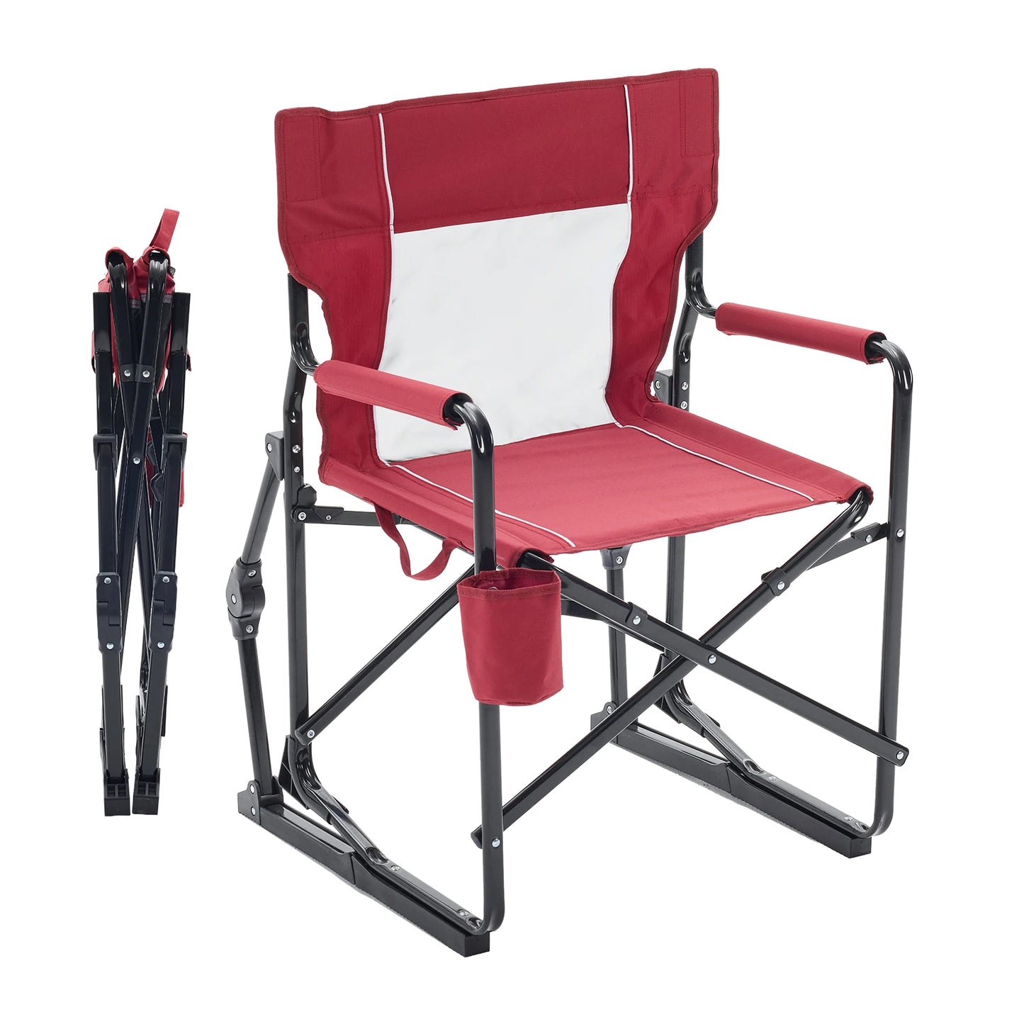 JHK Outdoor Folding Rocking Chair Portable Camping Patio Lounge Chair with Mesh Back Waterproof Armrests Foldable Seat for Patio