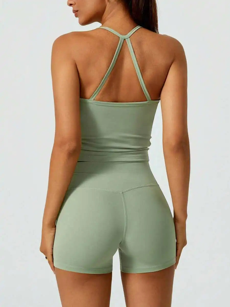 Womens Halter Backless Yoga Sports Suit With Butt Lifting Effect Spring Summer