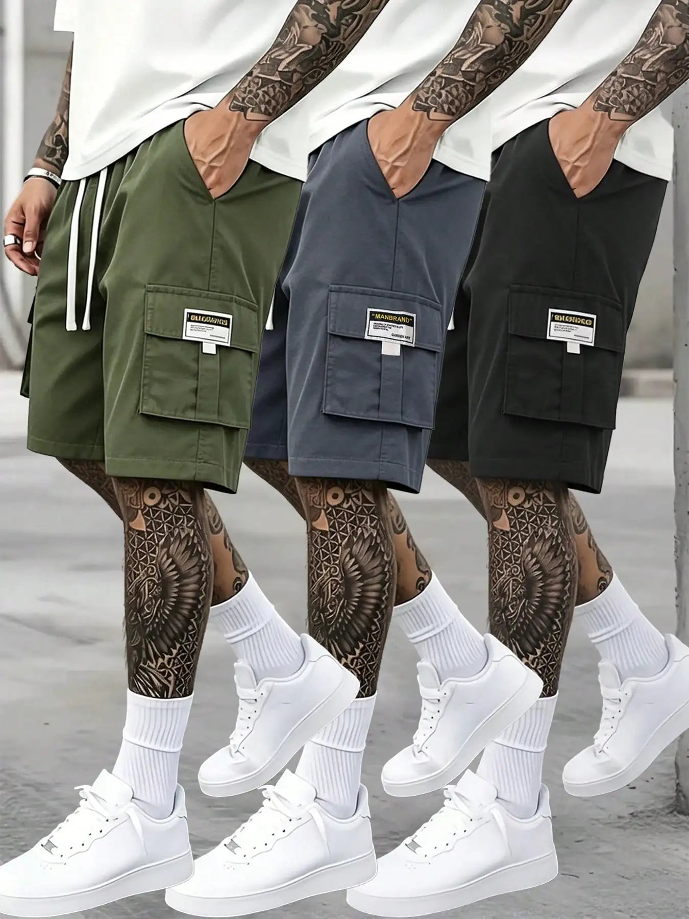 3-Pack Of Men's Casual Summer Shorts, 6-Pocket Men's Multi-Pocket Shorts, Elastic Waistband With Drawstring Design, 3D Patch Pockets, Cargo Pockets, Casual And Stylish Shorts.