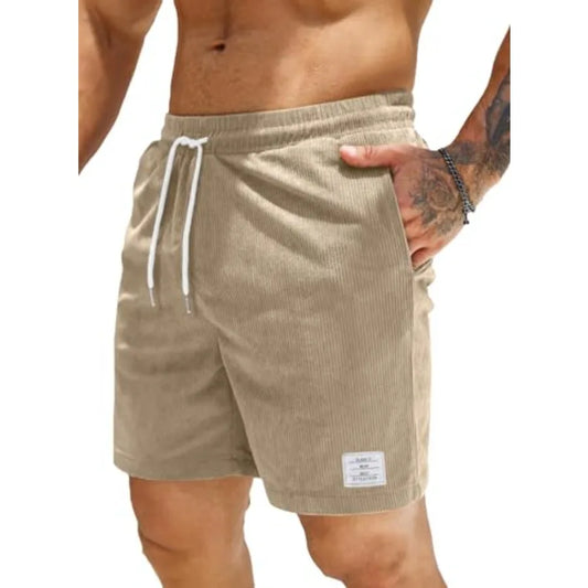 Men's Corduroy Shorts With Elastic Waist Drawstring For Summer Beach