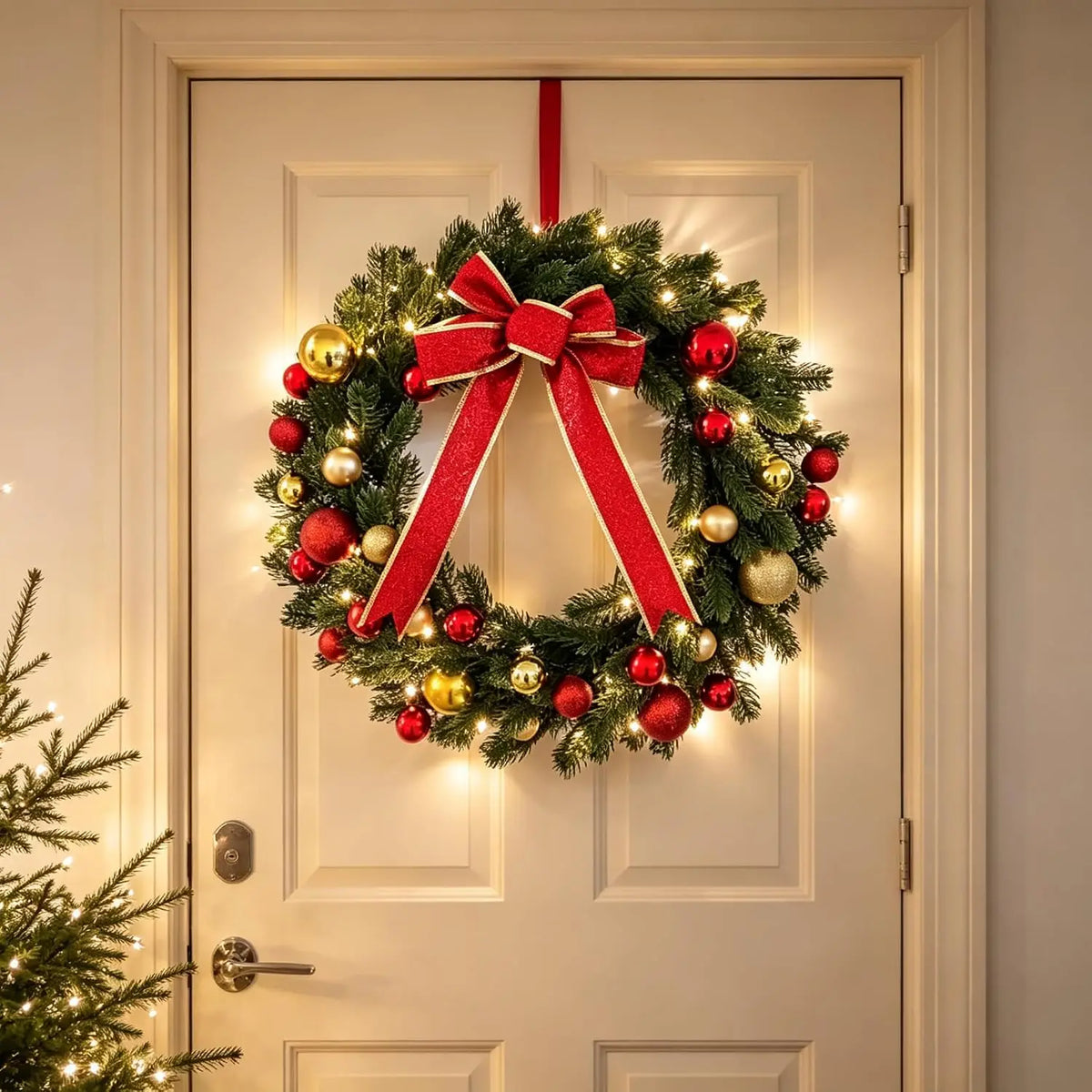 Twister Christmas Wreath With Bows And Ball Ornaments Holiday Decor