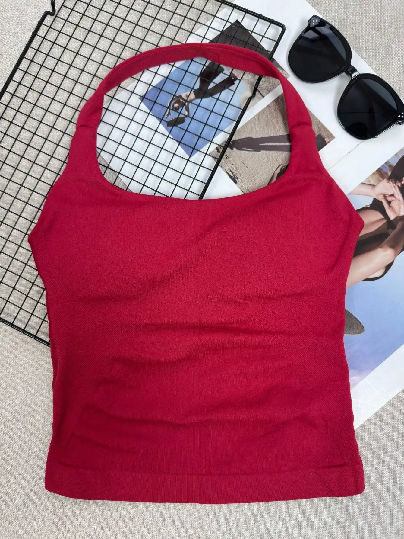 Seamless Long Camisole Sports Tank Top Built-In Removable Bra
