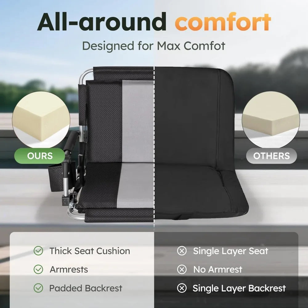 Folding Stadium Seat with Cup Holder, Mesh Bag, and Back Support - Portable Bleacher Chair for Outdoor Events