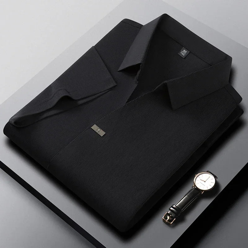 2025 New Men's Casual and Fashionable Solid Color Short Sleeved Polo Shirt Comfortable and Versatile Summer T-shirt