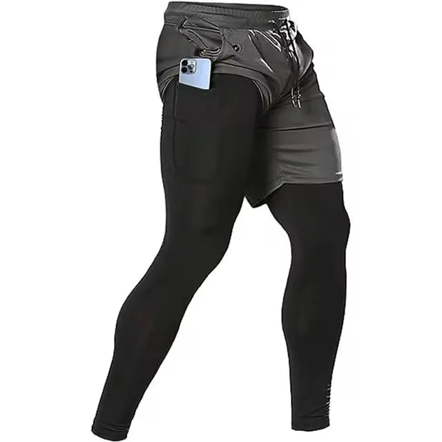 Double-deck 2 in 1Pants Men Sportswear Compression Leggings Gyms Male Trousers Casual Tracksuit Track Joggers Sweatpants Men
