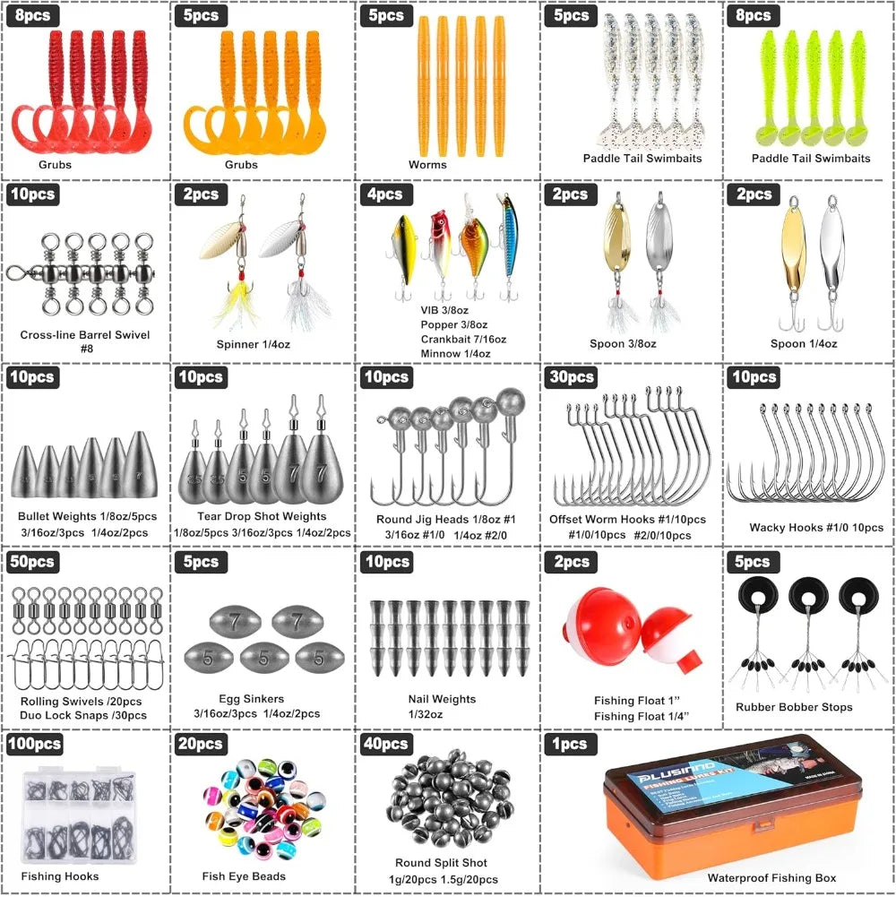 Fishing Lures Kit With Tackle Box 353 Pieces Freshwater Bass