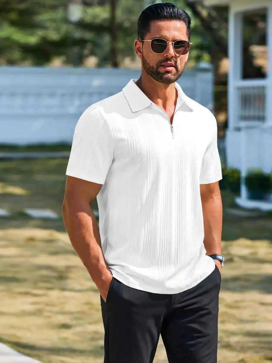 Men's Short Sleeve Textured Quarter Zip Casual Golf Top