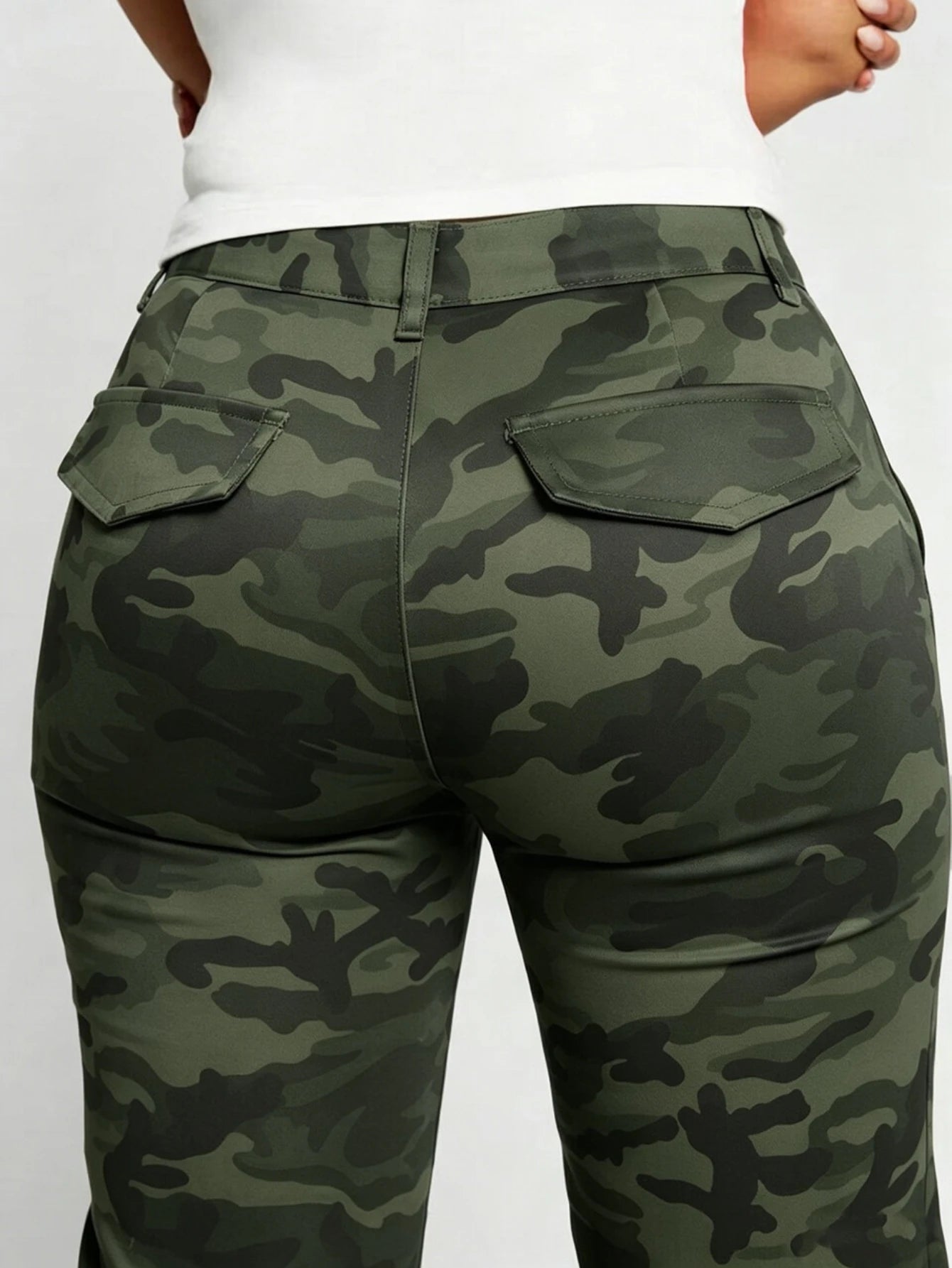 Women High Waist Camo Printed Pants With Drawstring Hem Casual Wear