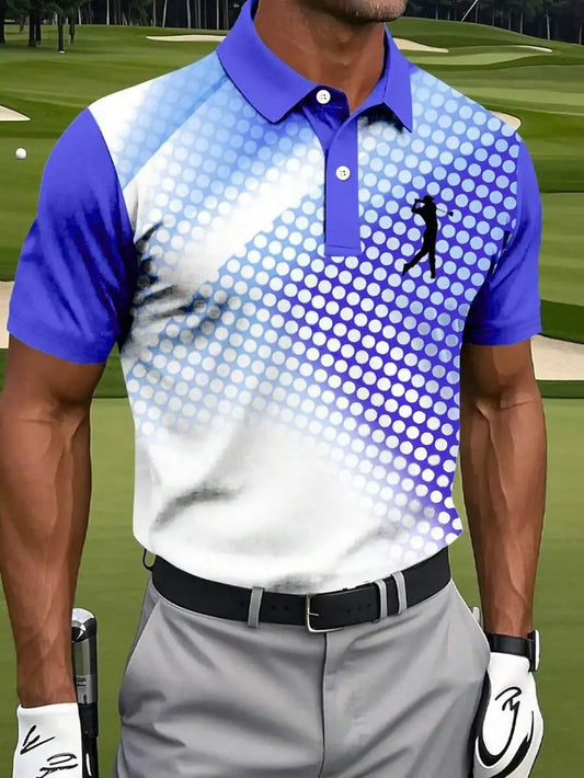 Men's Gradient Polka Dot Silhouette Print Short Sleeve Polo Shirt for Golf Casual Summer Wear