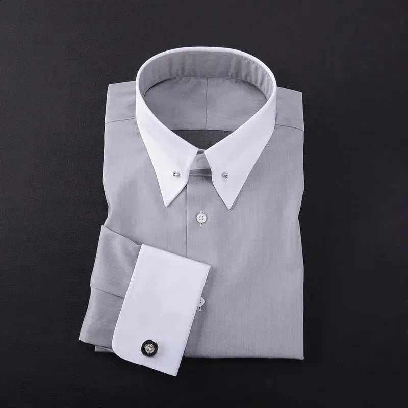 V Neck Long Sleeve Shirt For Business Formal Men Organic Cotton