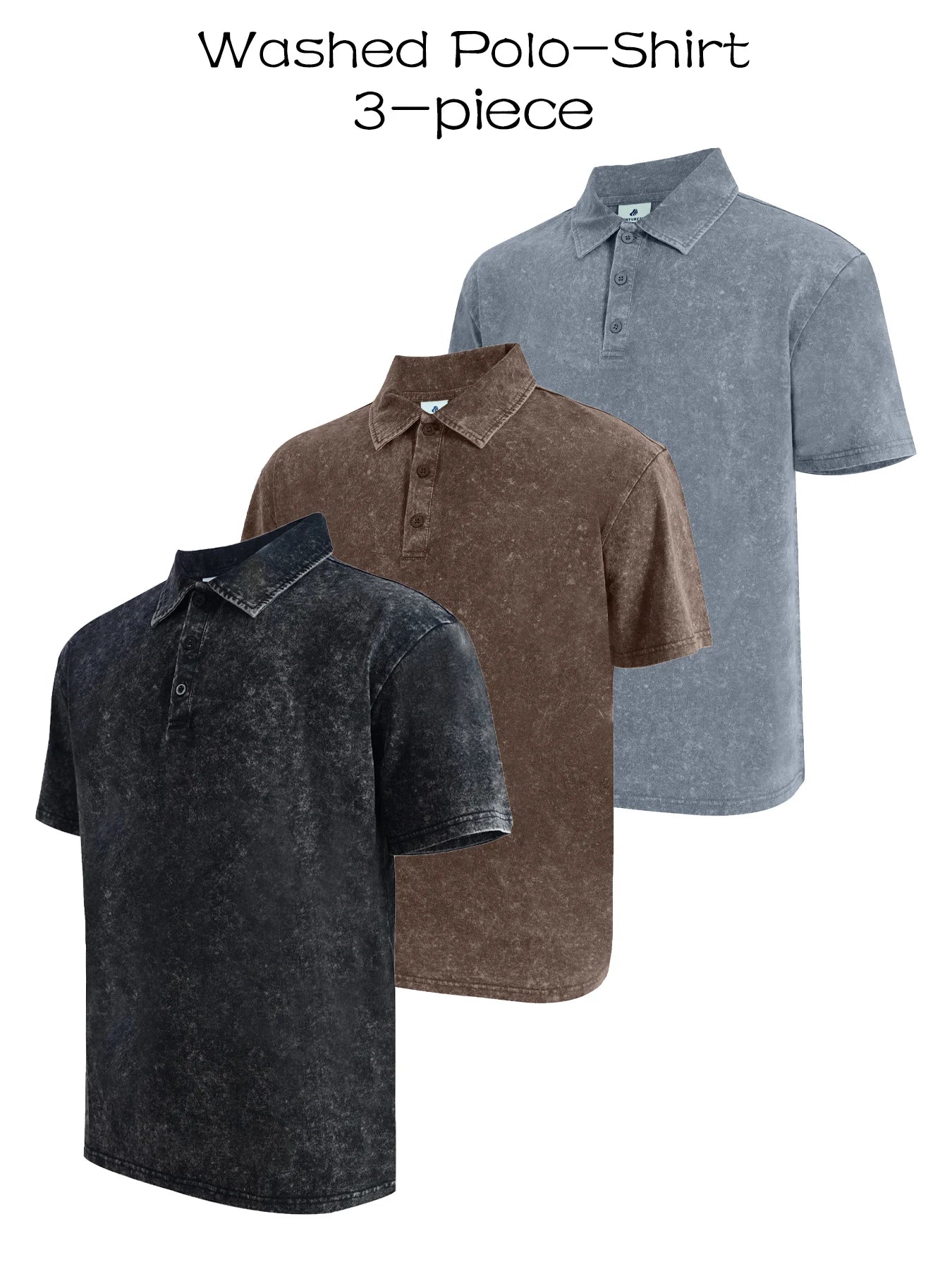 Three piece men's premium washed golf T-shirt classic short sleeved lapel shirt casual breathable top Valentine's Day gift