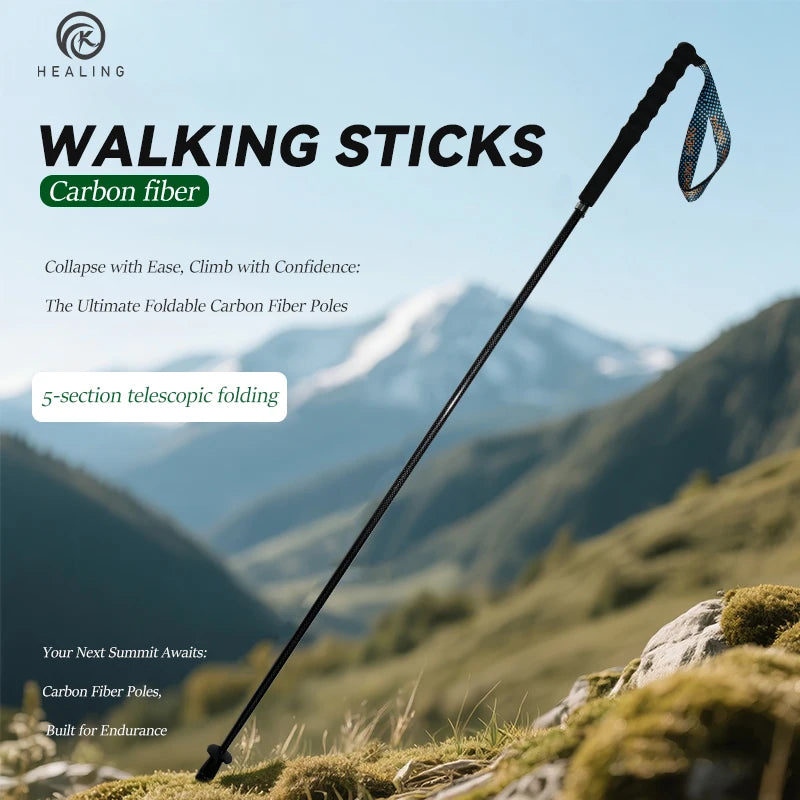 OKHEALING Carbon Fiber Trekking Poles Telescopic Hiking Sticks
