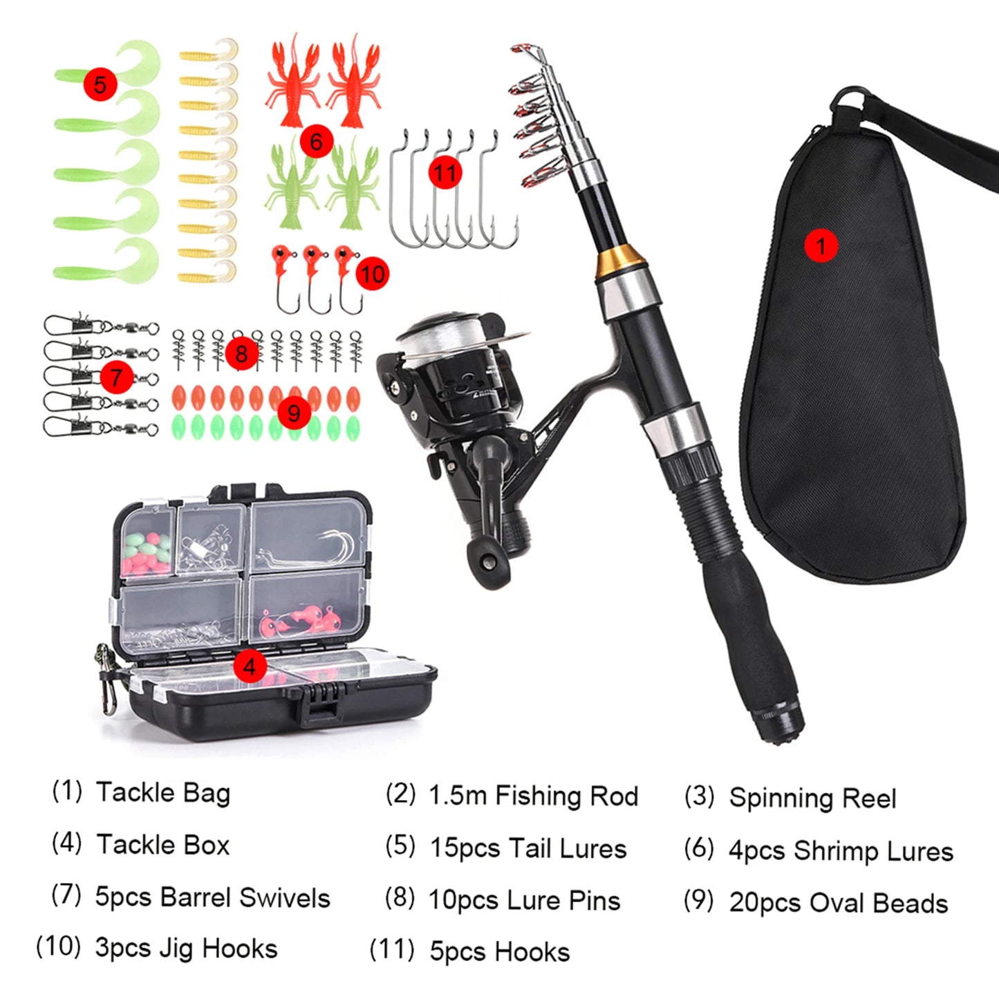 Telescopic Fishing Rod And Spinning Reel Combo Kit With Lures And Bag
