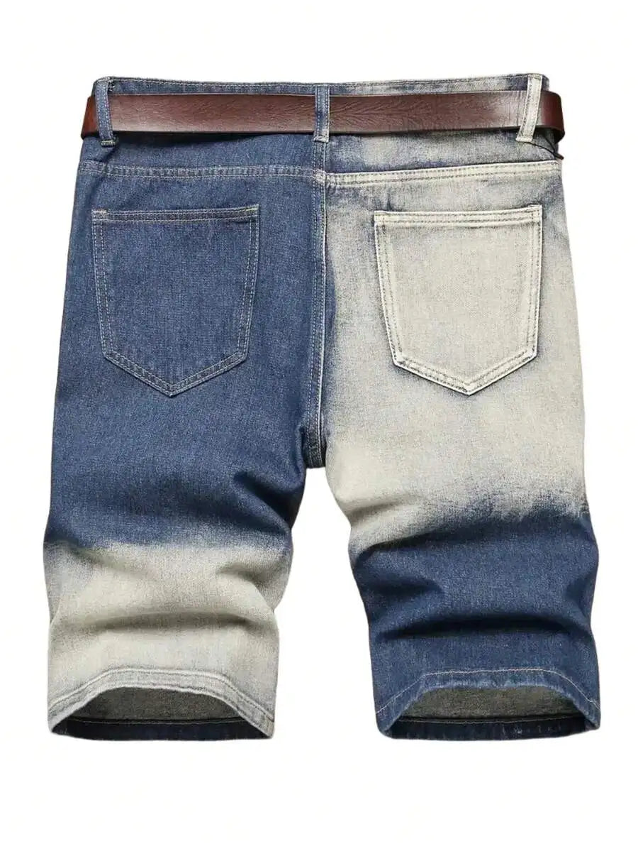 Men's Distressed Denim Shorts Slim Fit Mid Rise Casual