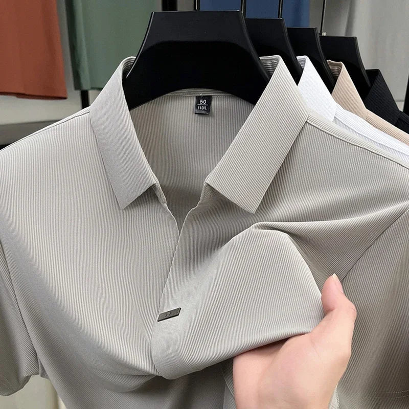 2025 New Men's Casual and Fashionable Solid Color Short Sleeved Polo Shirt Comfortable and Versatile Summer T-shirt
