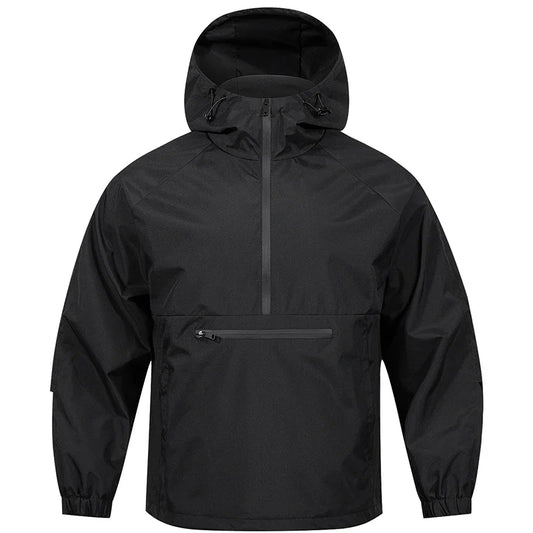 Men's hooded jacket spring and autumn hoodie American street fashion pullover outdoor sports style half neck windbreaker