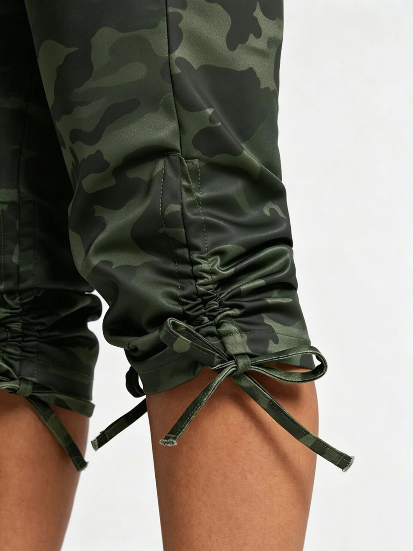 Women High Waist Camo Printed Pants With Drawstring Hem Casual Wear