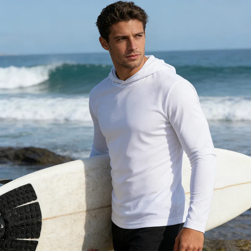 NONECN Men's Hooded Long Sleeve Sports Shirt Breathable for Running and Fitness
