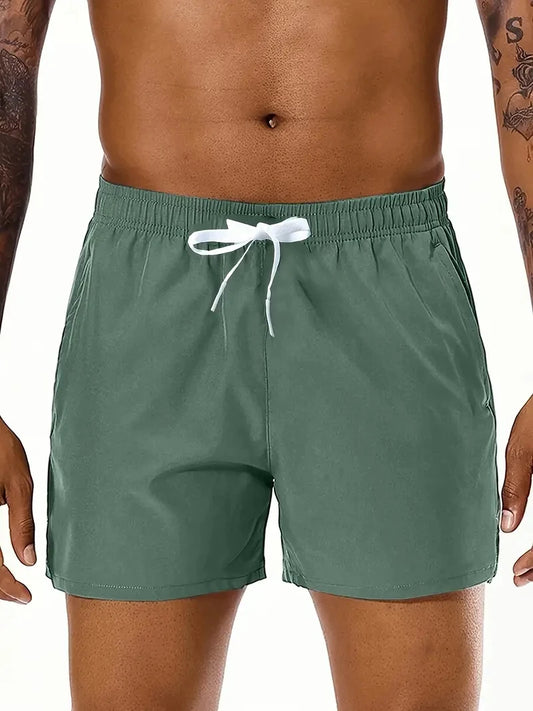 Men 2025 New  Summer Beach New Models Solid Color Fashion Leisure Comfortable Elastic Waist Double Pockets Cool Sports Shorts