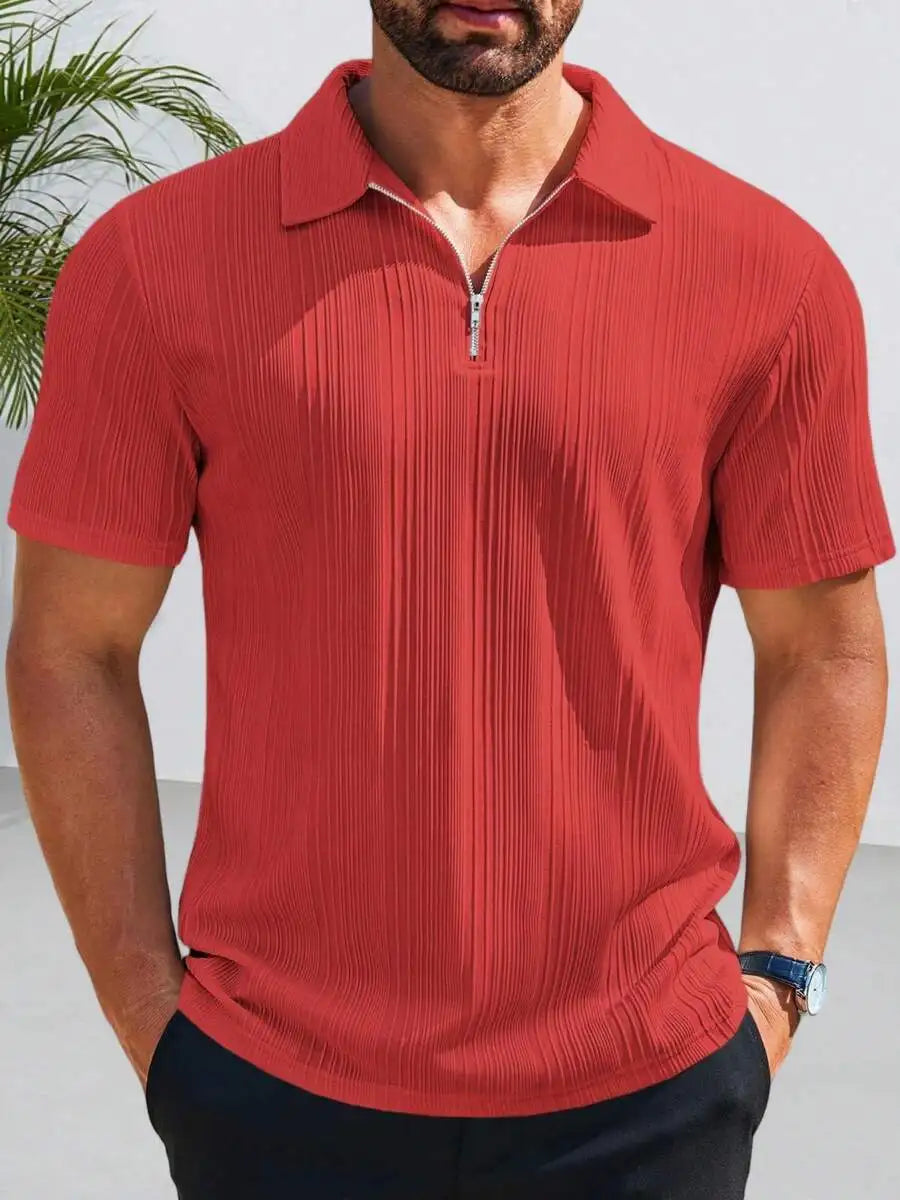 Men's Short Sleeve Textured Quarter Zip Casual Golf Top