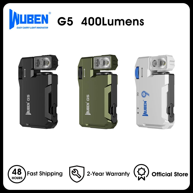 WUBEN G5 Rechargeable EDC Flashlight 400 Lumens Dual Light RGB