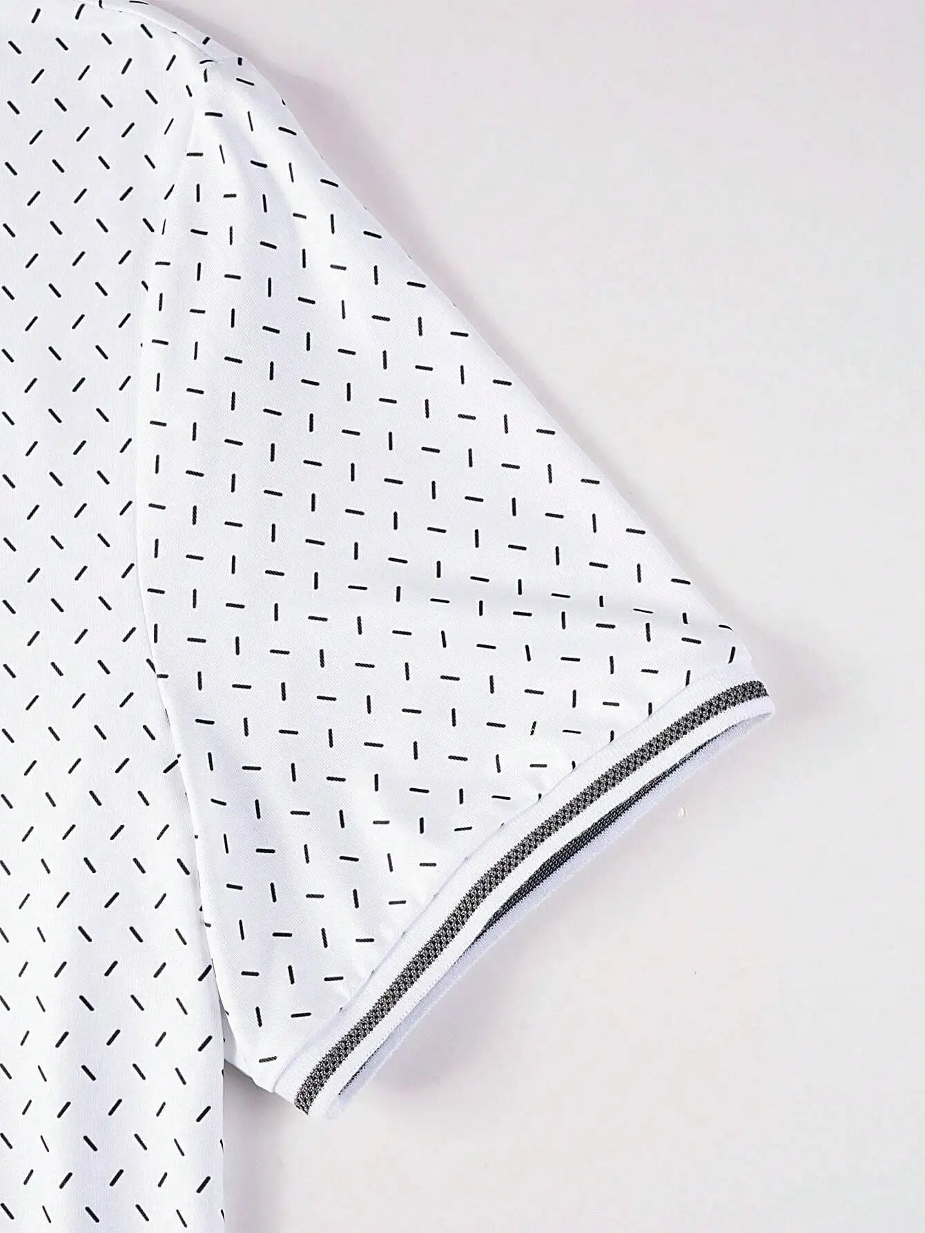 Men's White Short Sleeve Polo Shirt with Geometric Dot Pattern, Casual Workwear
