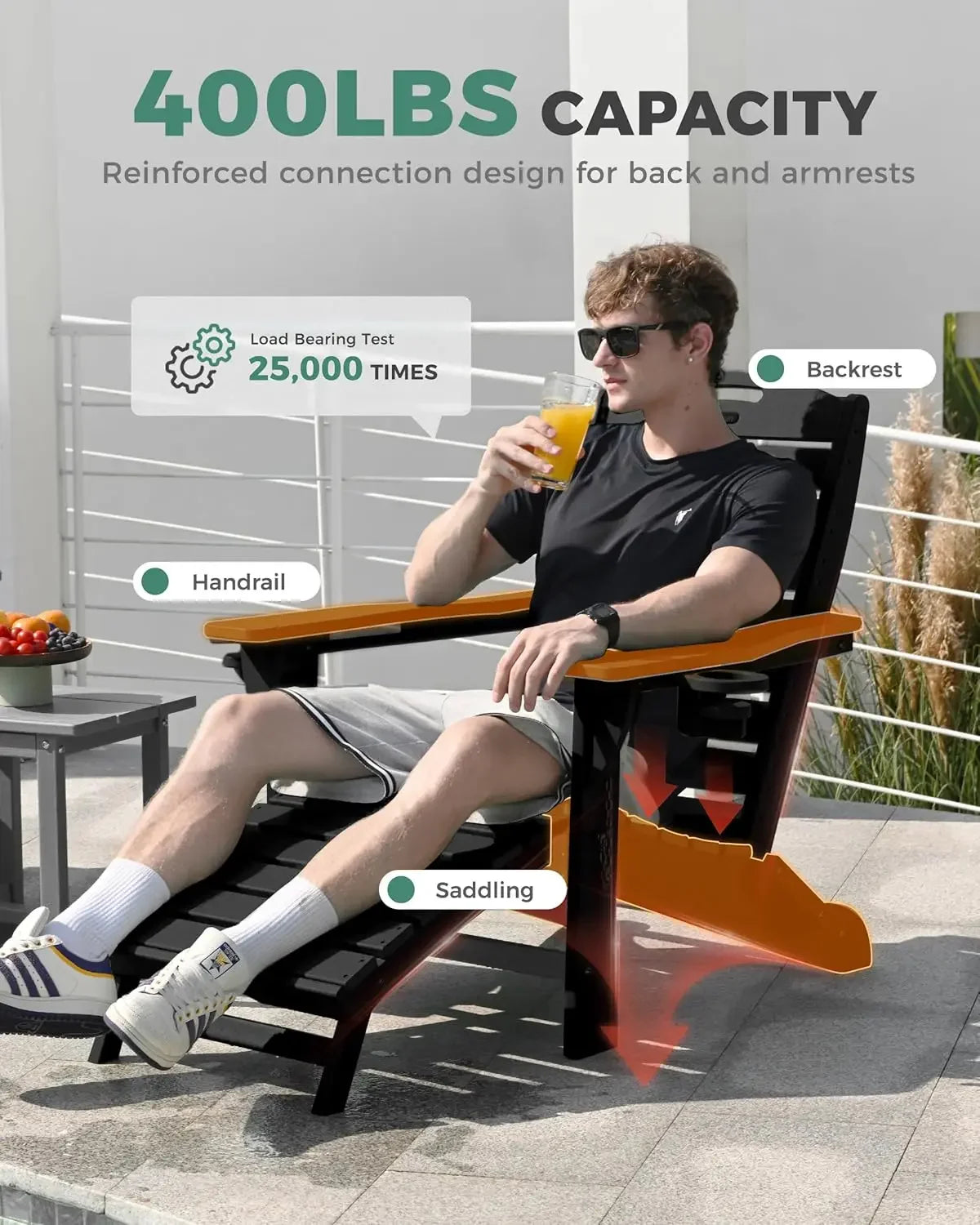 Set Of 2 Folding Adirondack Chairs HDPE With Ottoman