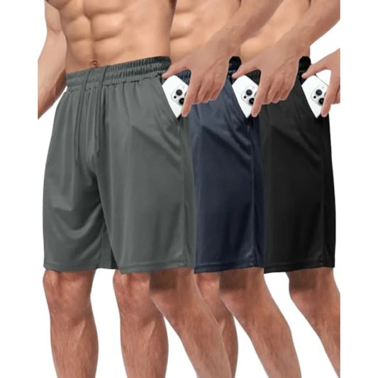 3 Pack Gym Basketball Mens Shorts Quick Dry Athletic With Pockets For Running