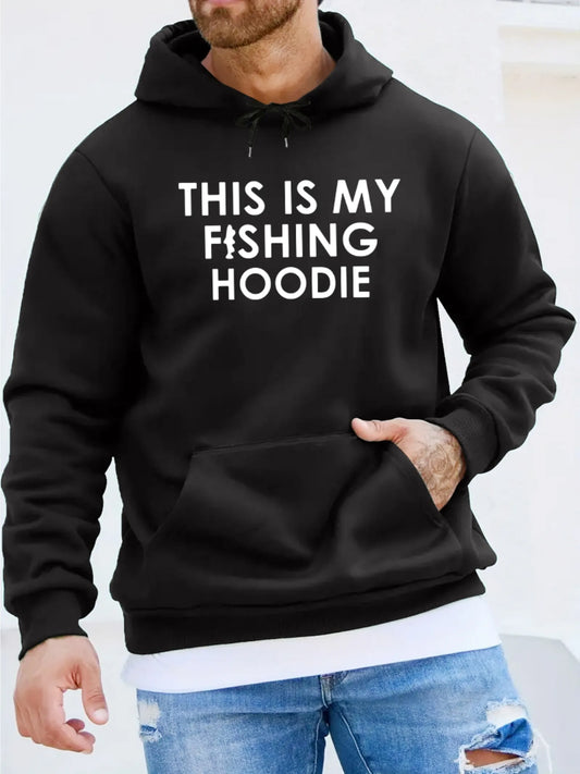 THIS IS MY FISHING HOODIE Print Hoodie, Cool Hoodies For Men, Men's Casual Pullover Hooded Sweatshirt