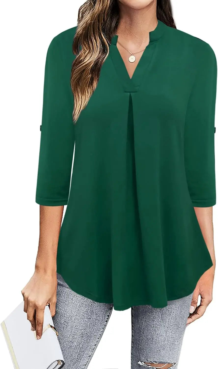Womens Dressy Casual Chiffon Blouse With V Neck Sleeves