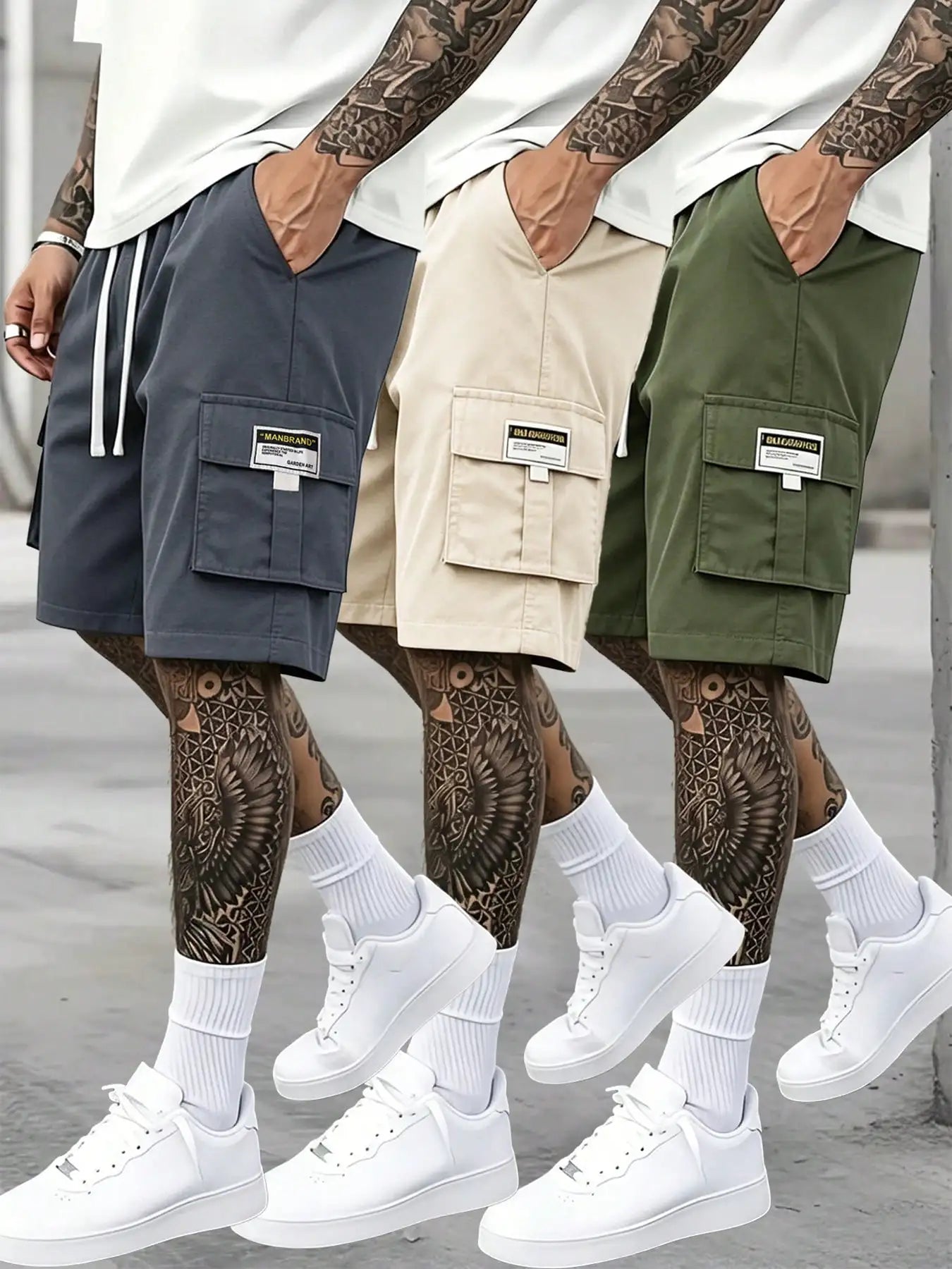 3-Pack Of Men's Casual Summer Shorts, 6-Pocket Men's Multi-Pocket Shorts, Elastic Waistband With Drawstring Design, 3D Patch Pockets, Cargo Pockets, Casual And Stylish Shorts.