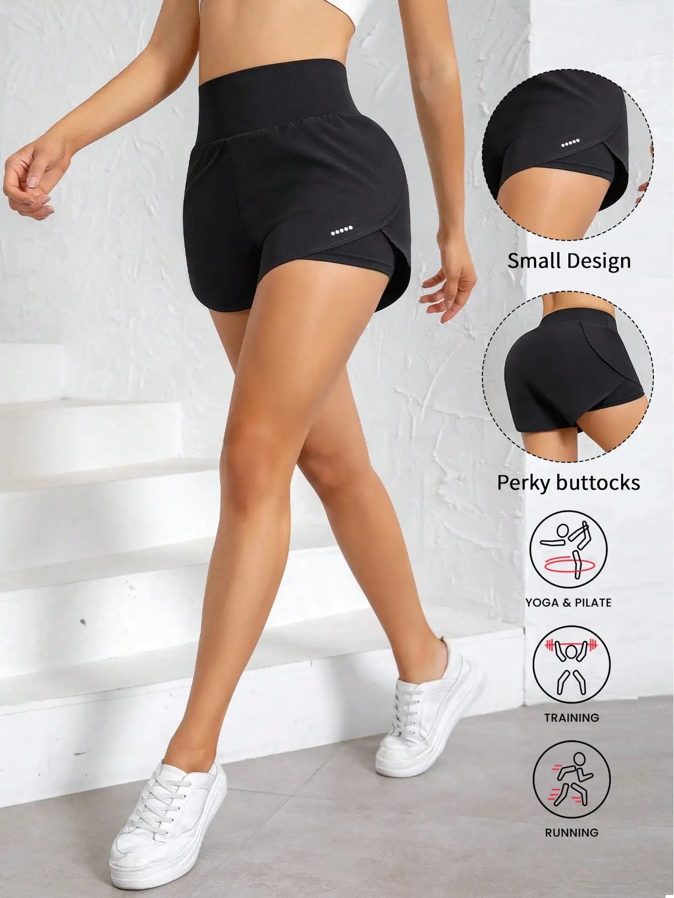 Women 2-In-1 Sports Yoga Shorts High Waist Breathable Quick-Dry