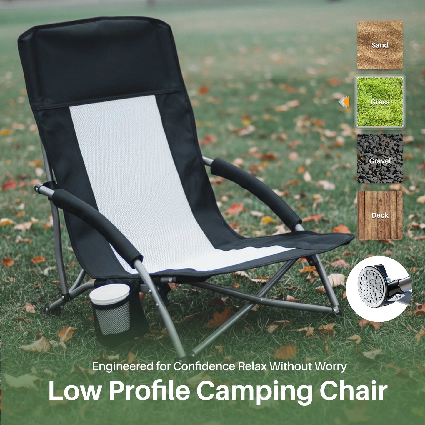 JHK Portable Folding Beach Chair With Mesh Back Cup Holder