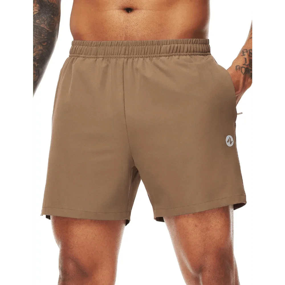 Mens Athletic Running Shorts With Zipper Pockets 5 Inch Inseam Dry Fit Gym Workout Shorts