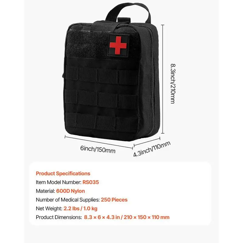 Trauma Medical Bag 250PCS For Camping Hiking Boat, 600D Nylon Survival Gear Emergency Equipment Outdoor Adventure Adventure Travel Essential Kit