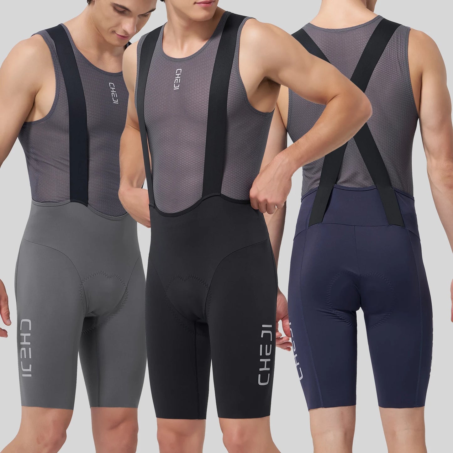 Cheji Mens Cycling Bib Shorts Seamless Breathable Quick Drying