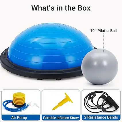 Half Exercise Ball Balance Trainer With Non Slip Base And Bands