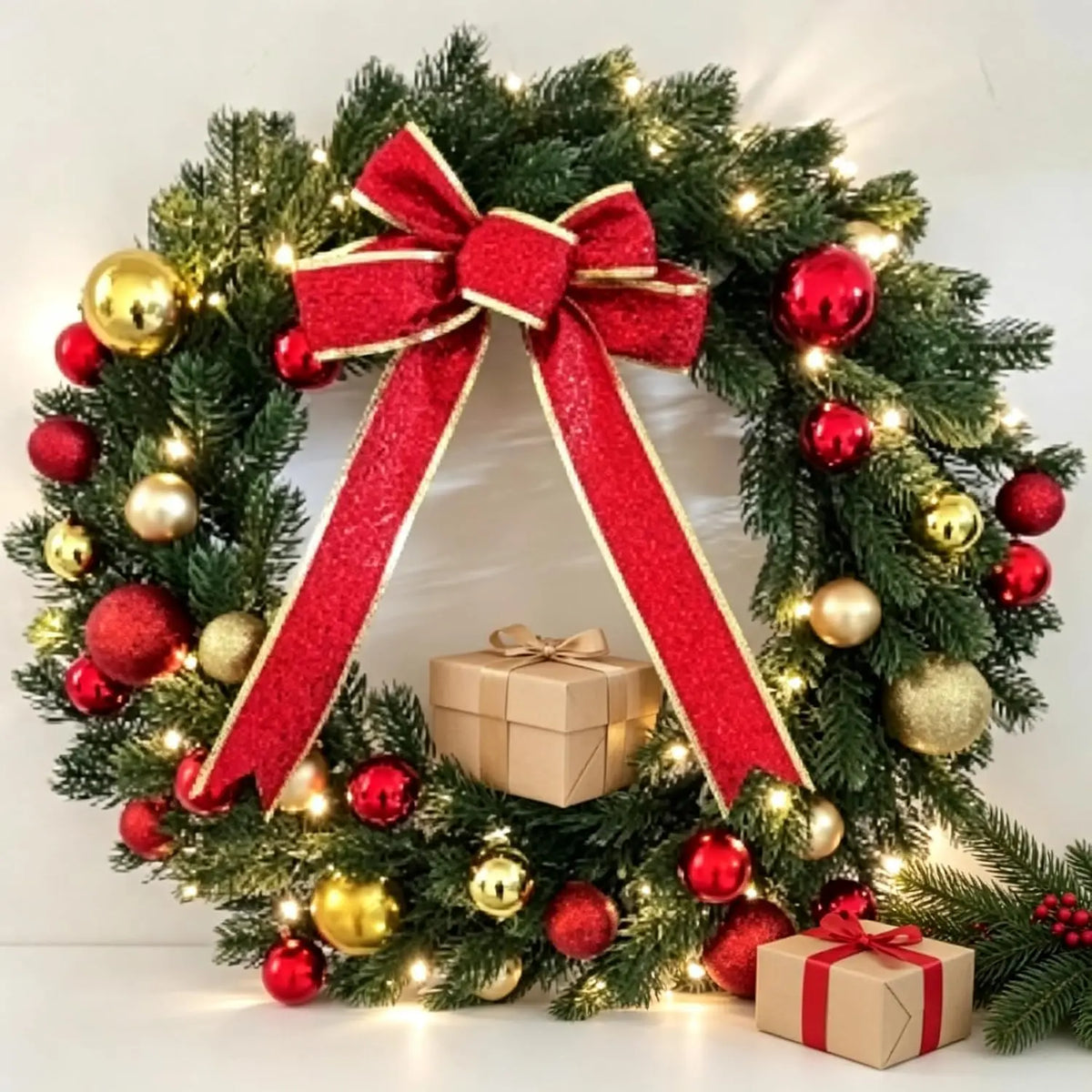 Twister Christmas Wreath With Bows And Ball Ornaments Holiday Decor