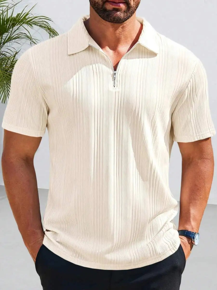 Men's Short Sleeve Textured Quarter Zip Casual Golf Top