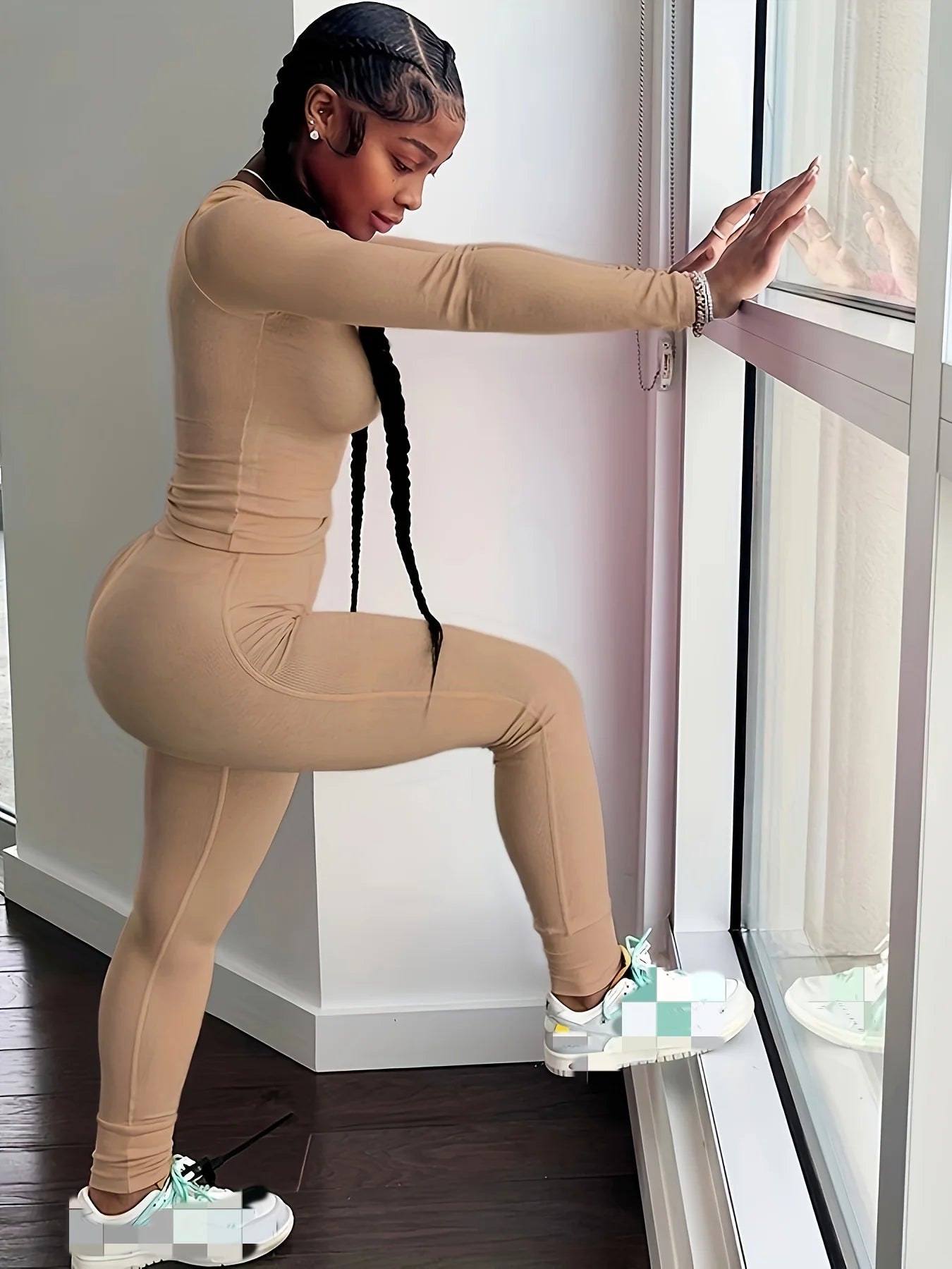 Women Clothing Long sleeves  and Leggings Set Exercise wear 2 Piece Set Women