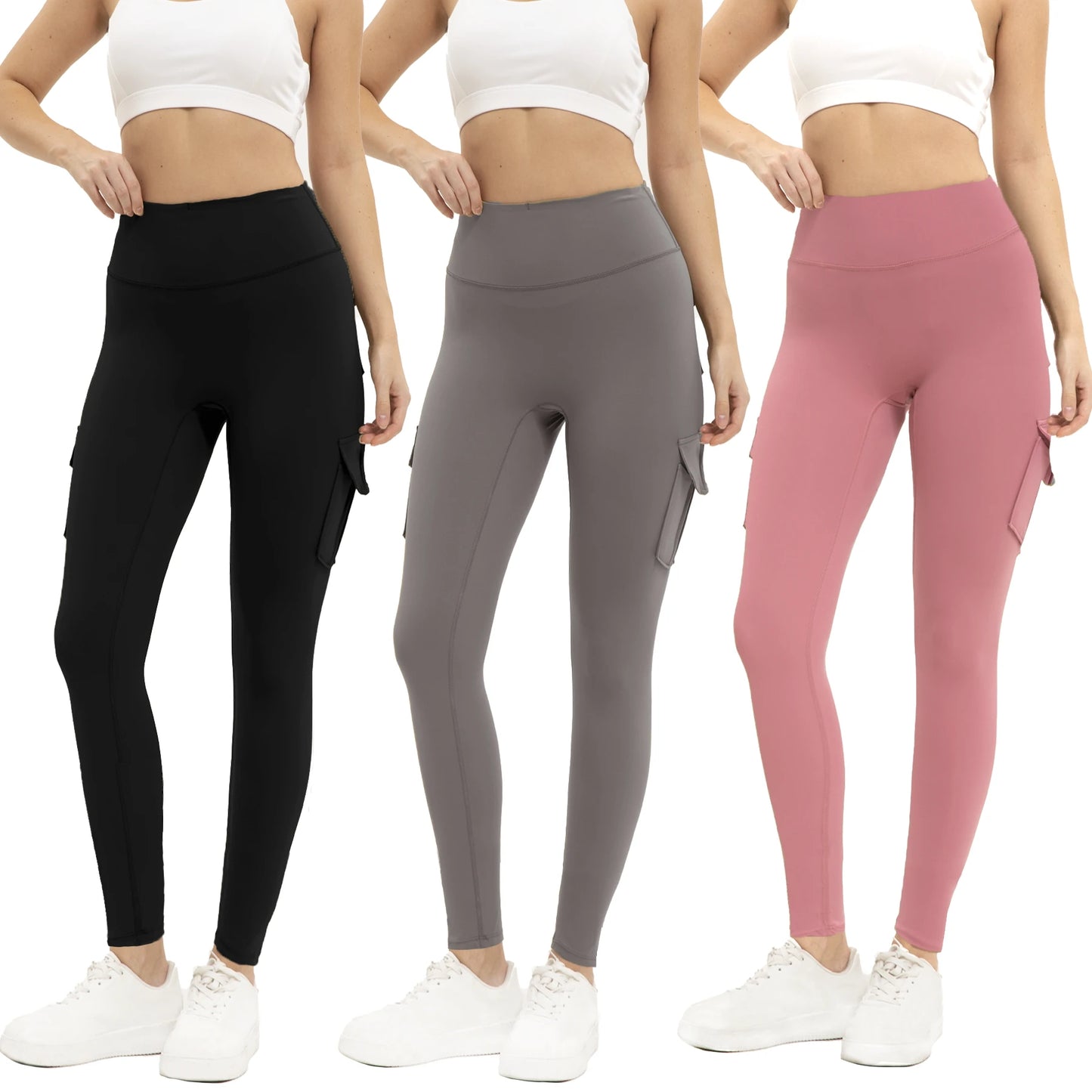 Women High Waisted Gym Leggings With Secure Side Pockets