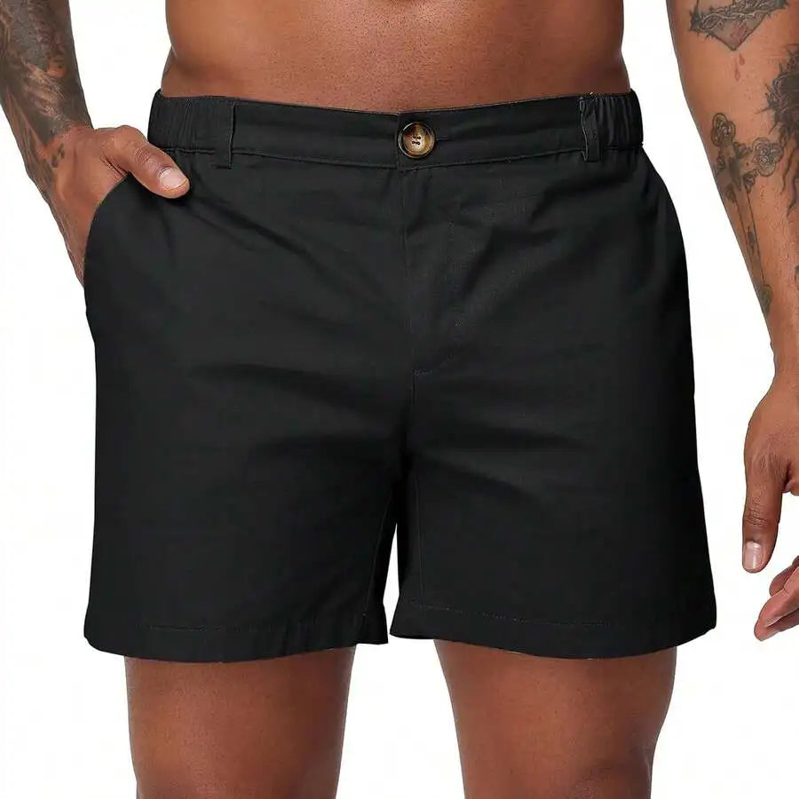 Mens 6 Inch Cotton Chino Shorts Elastic Waist Casual Flat Front With Pockets