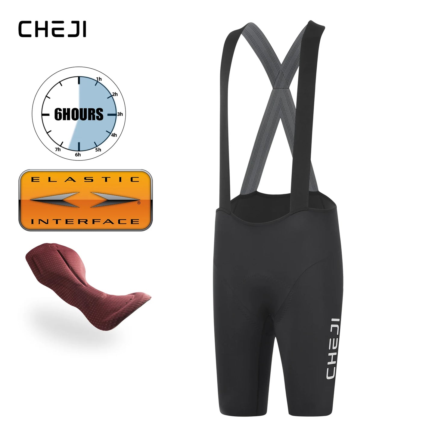 Cheji Mens Cycling Bib Shorts Seamless Breathable Quick Drying