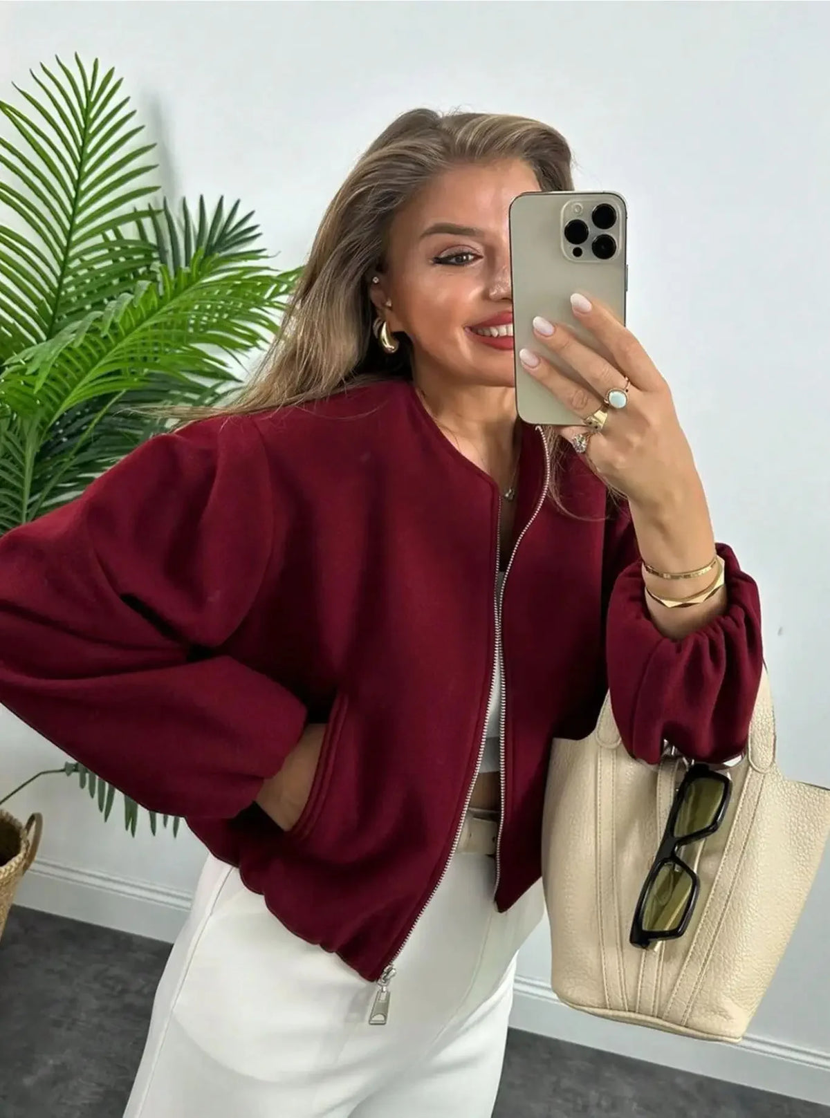 Women's Long Sleeve Zipper Pilot Jacket for Casual Outerwear